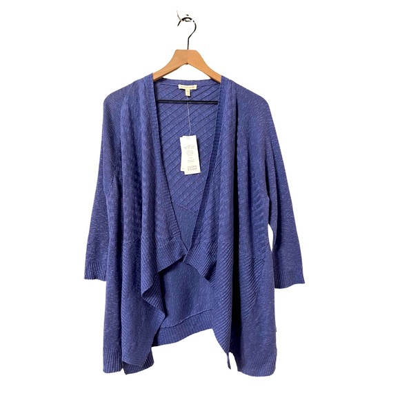 NWT Eileen Fisher Blue Boxy Linen Blend Open Front Cardigan Size Large - Picture 1 of 9
